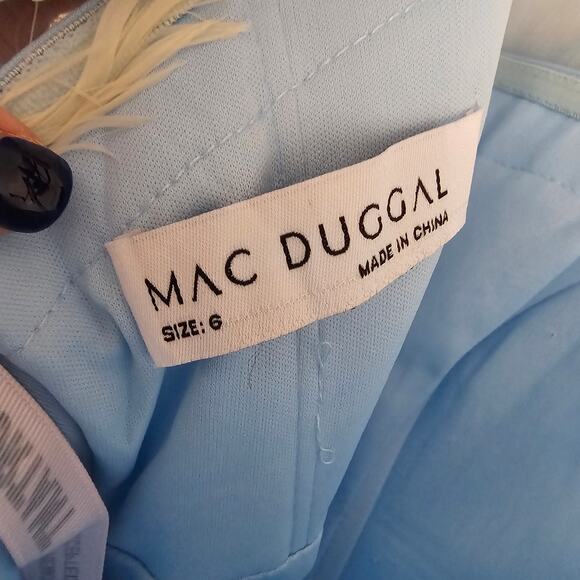 Mac Duggal 20529 Blue Feathered Strapless Tulle Fit and Flare Dress Size 6 - Picture 7 of 7